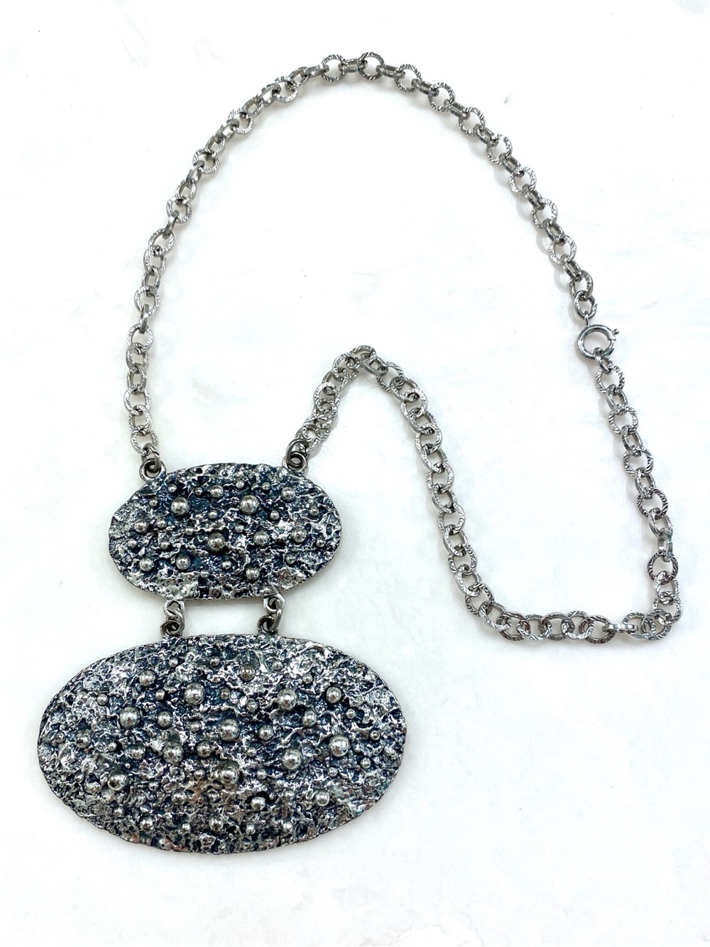 Vintage Napier Silver-Tone Double Oval Textured Statement Necklace